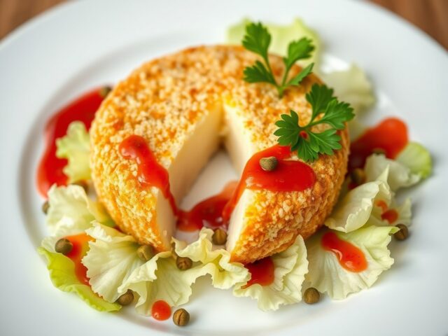 Camembert met aardbeiencoulis