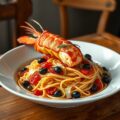 Canadese kreeft met tomaat,olijven en spaghettini