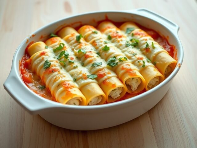 Cannelloni met courgette, mozzarella, ricotta en kruiden