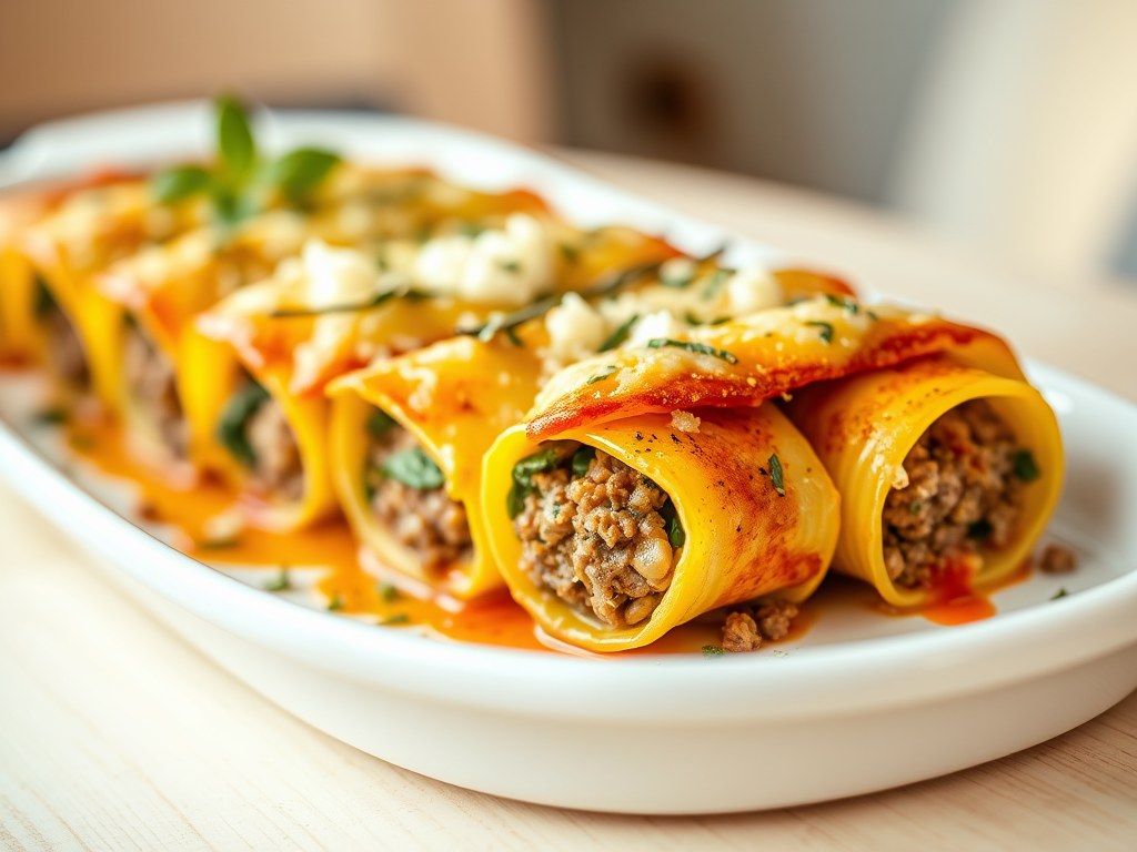Cannelloni met pittige gehaktvulling, AI-gegenereerde illustratie