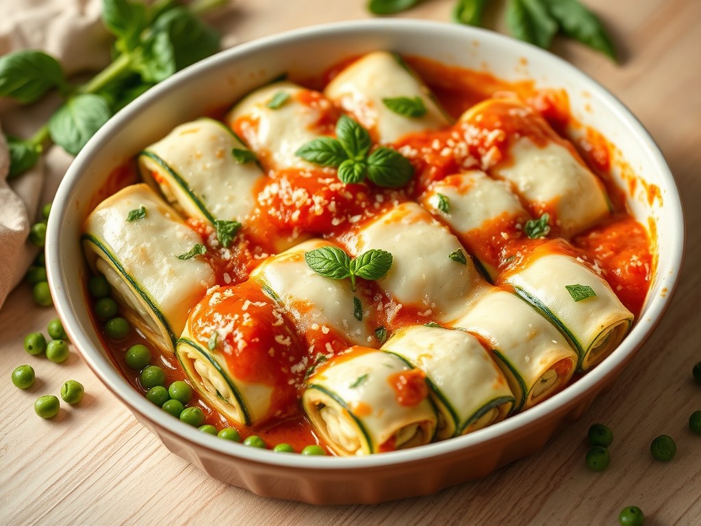 Cannelloni van Courgettes met een Vulling van Ricotta – Mix, AI-gegenereerde illustratie