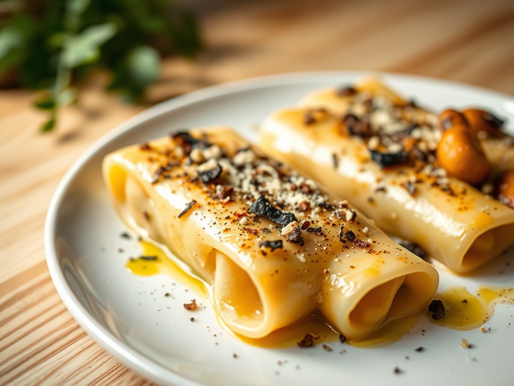Canneloni van truffel en aardappel, AI-gegenereerde illustratie