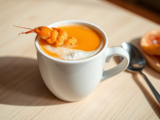 Cappucino van soep met rivierkreeftjes