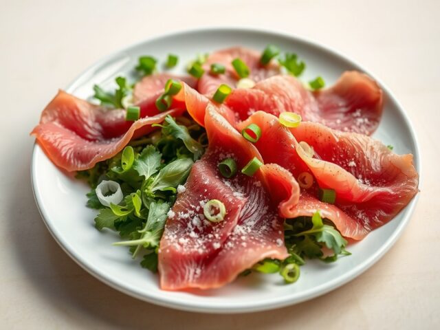 carpaccio op een salade met gebakken ( zie opm)