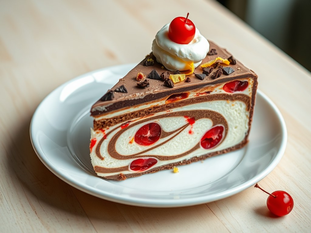 Cassata alla siciliana (cassata-ijs met bigarreaux), AI-gegenereerde illustratie