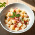 Ceviche van aardappel, witte vis en munt