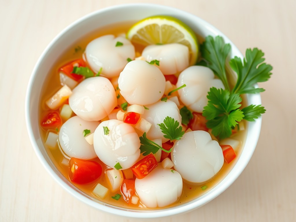 Ceviche van Coquilles Saint Jacques, AI-gegenereerde illustratie