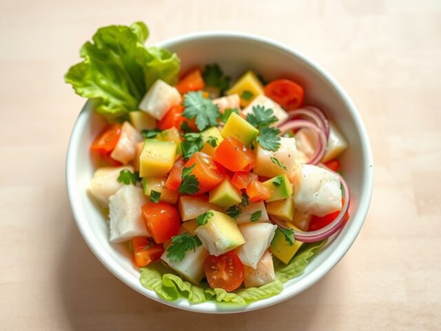 Ceviche van heilbot met avocado en Florida grapefruit
