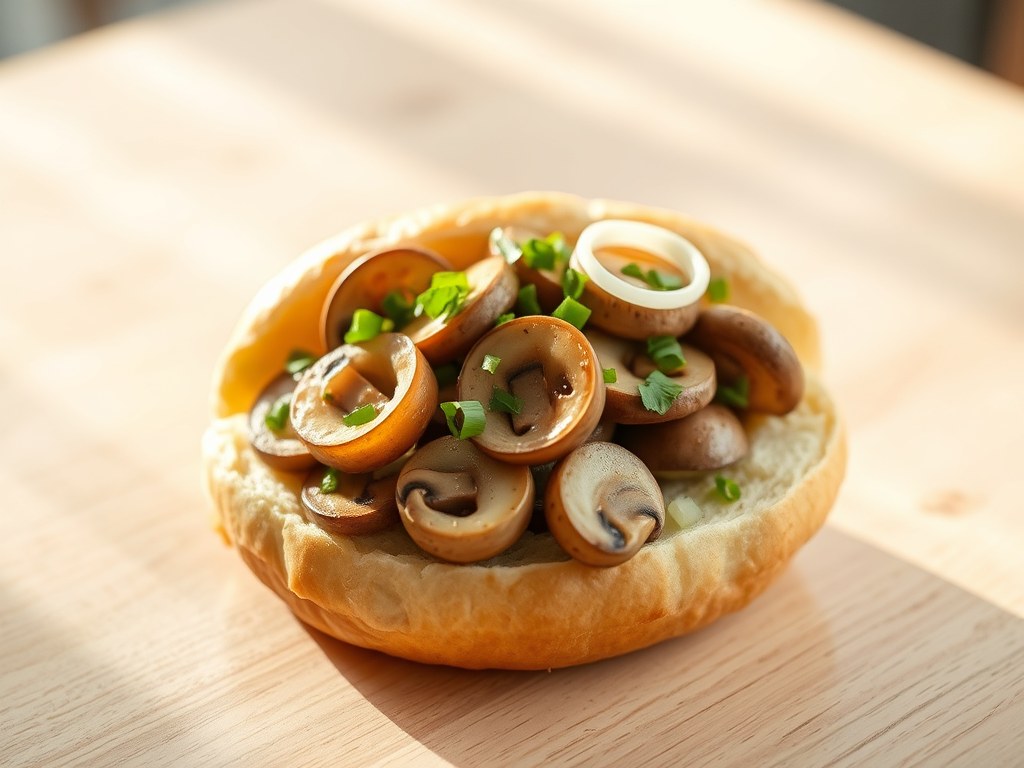 Champignon-knoflook lunchbroodje, AI-gegenereerde illustratie