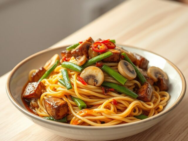 Champignon-peultjesroerbakschotel