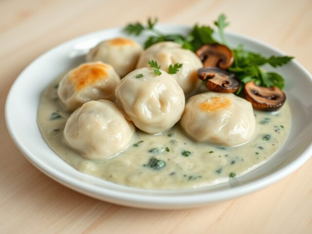 Champignonknoedels met spinazie a la creme
