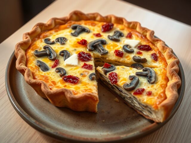 Champignonquiche met gedroogde tomaten en brie