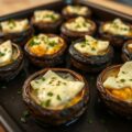 Champignons met kruidenboter overbakken met Gorgonzola