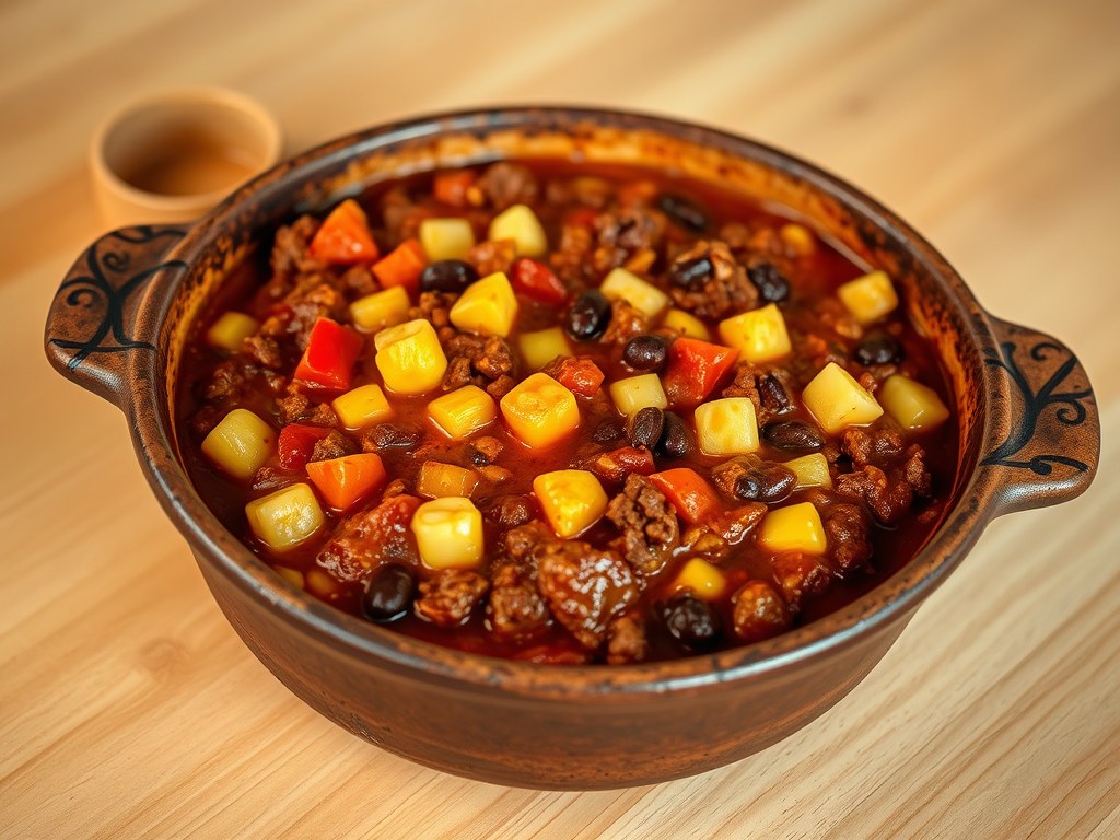 Chili con carne ovenschotel, AI-gegenereerde illustratie