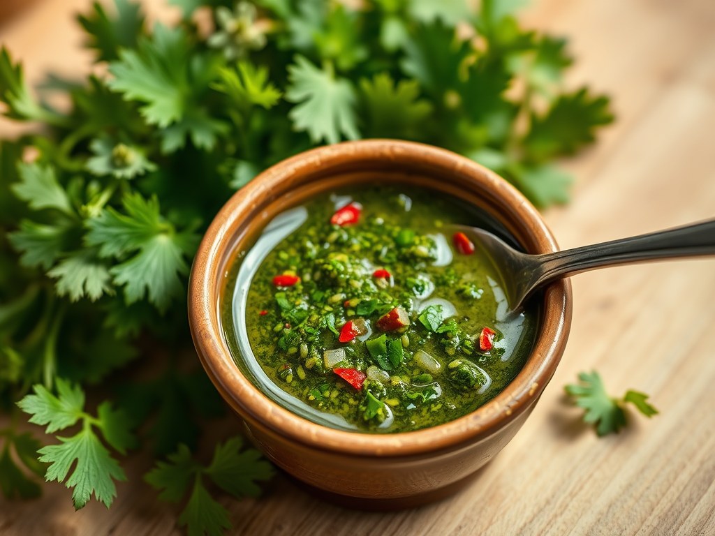 Chimichurry Sauce en Chimichurry Dressing, AI-gegenereerde illustratie