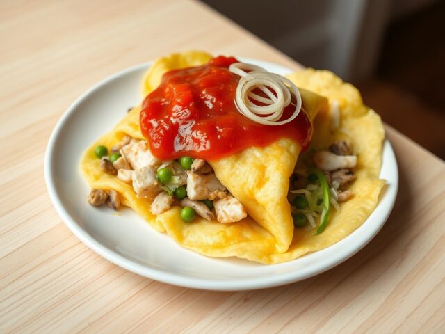 Chinese Eierkoeken met Tomaten Gembersaus