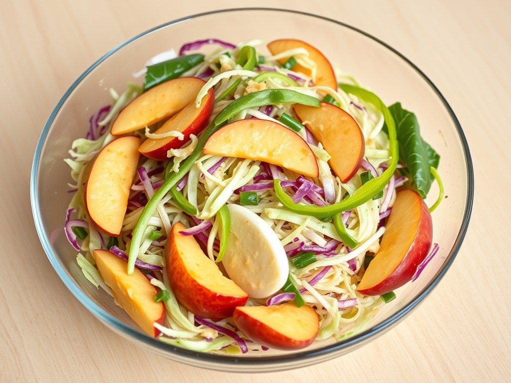Chinese Koolsalade met nectarines, AI-gegenereerde illustratie