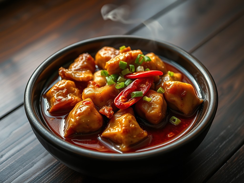 Chinese Stoofpot met kip, AI-gegenereerde illustratie