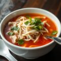 Chinese Tomatensoep met Kip, Taugé en stukjes Omelet