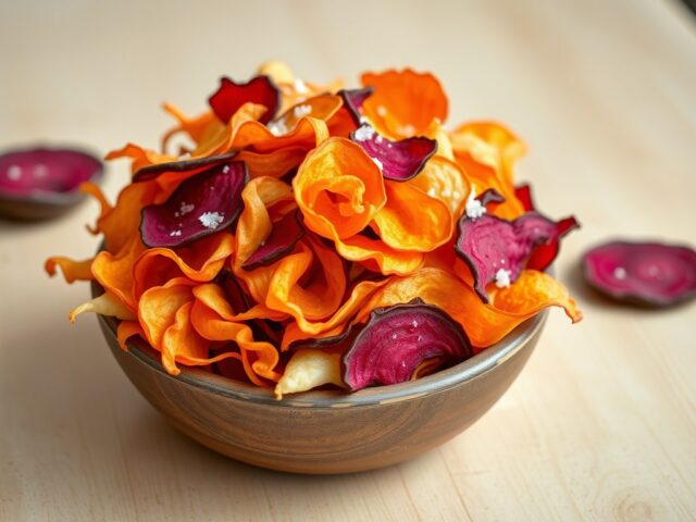Chips van wortel, knolselderij en bieten