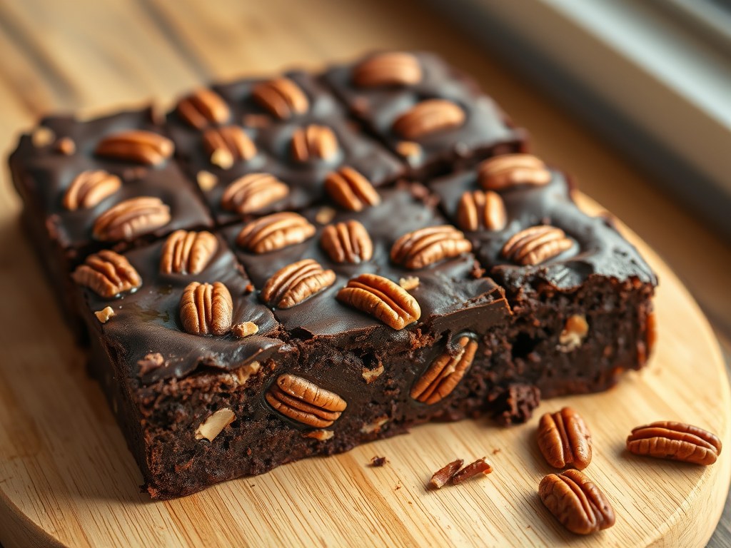 Choco gebak met pecannoten, AI-gegenereerde illustratie