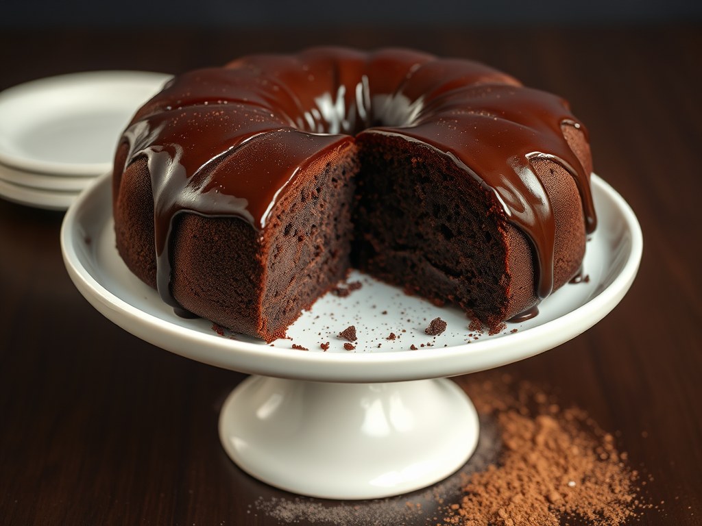 Chocolade Cake met Chocolade Glazuur, AI-gegenereerde illustratie