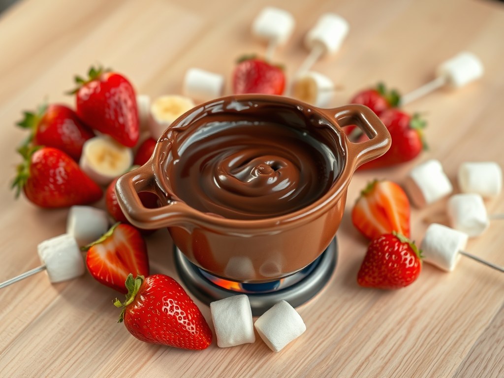 Chocolade fondue, AI-gegenereerde illustratie