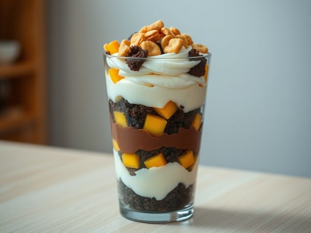 Chocolade-Mango Trifle met Fortune Crumble