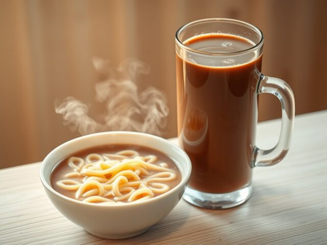 Chocolade melk en noedelsoep