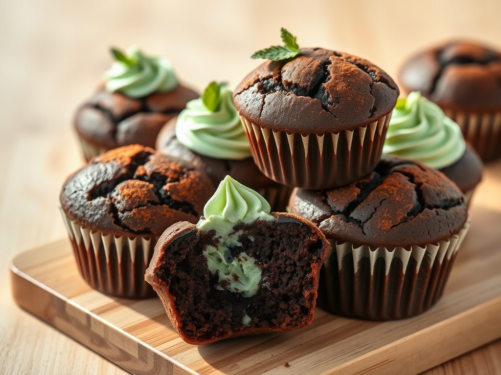 Chocolade muffins met muntcrème, AI-gegenereerde illustratie