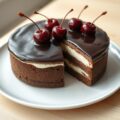 Chocolade-roomtaart met kersen