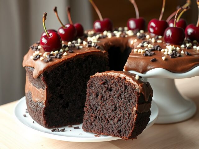 Chocoladecake met kersen en Baileys