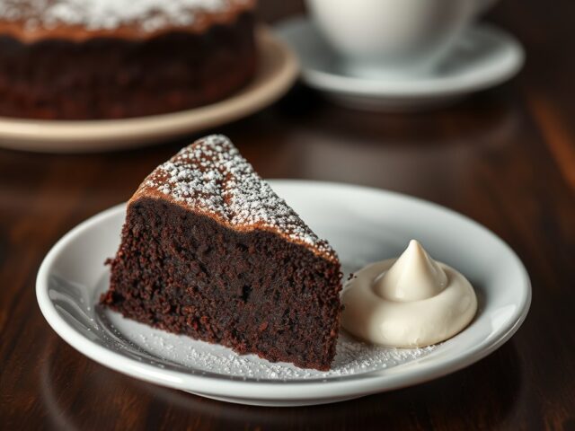 Chocoladecake met slagroom quenelles