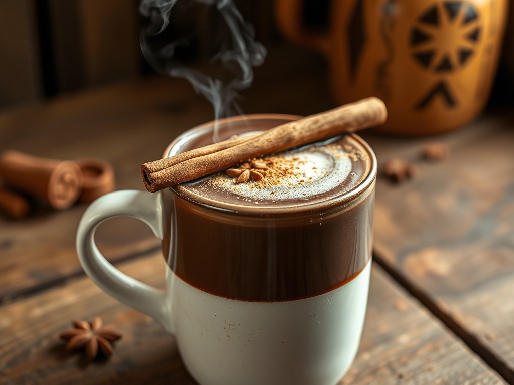 Chocoladedrankje op z’n Azteeks, AI-gegenereerde illustratie