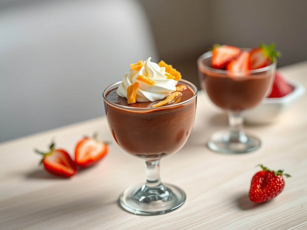 Chocolademousse met nougatine en honing, AI-gegenereerde illustratie