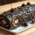 Chocoladestronk met kastanjes en kersen