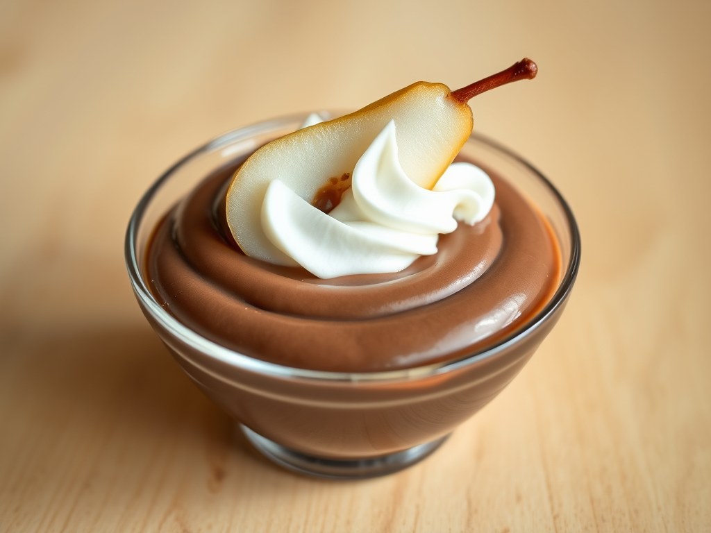 Chocoladevla met peren, AI-gegenereerde illustratie