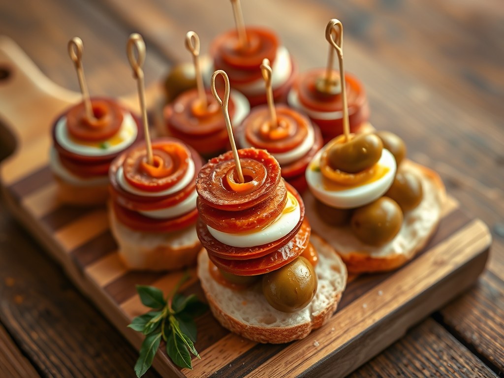 Chorizocanapé (Banderillas de chorizo), AI-gegenereerde illustratie