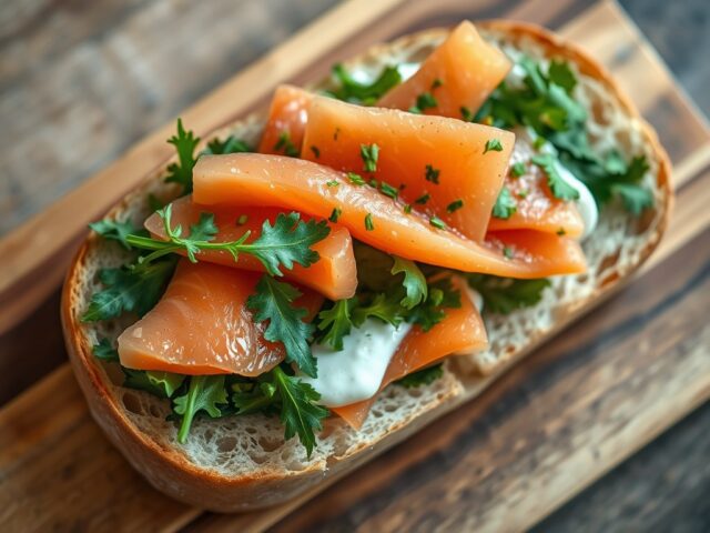 Ciabatta brood met ruccolasla en zalm