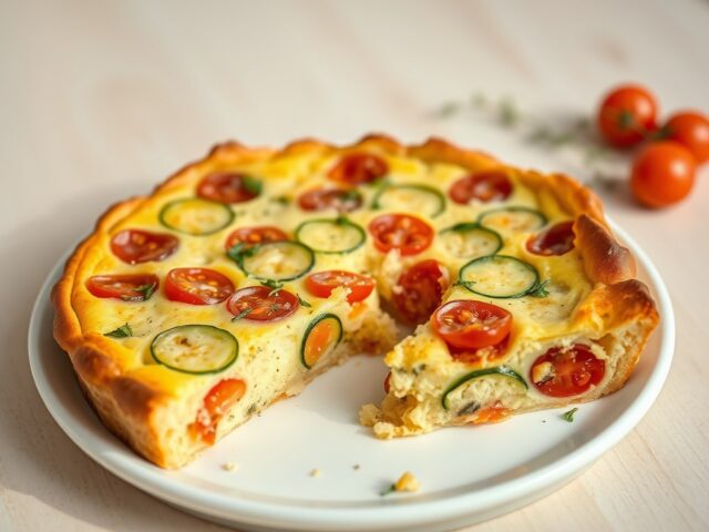 Clafoutis van courgette, kerstomaten en Leerdammer
