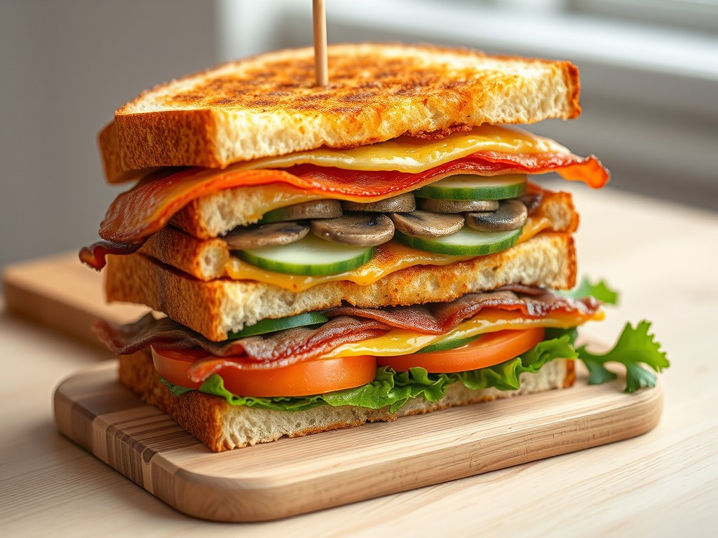Clubsandwich met oesterzwammen, AI-gegenereerde illustratie