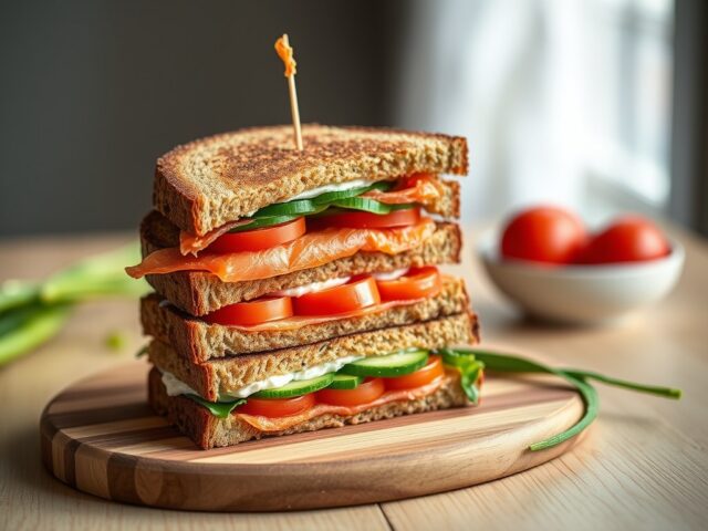 Clubsandwich met zalm en kruidenroomkaas