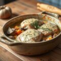 Coq au cidre uit de oven met kaassaus