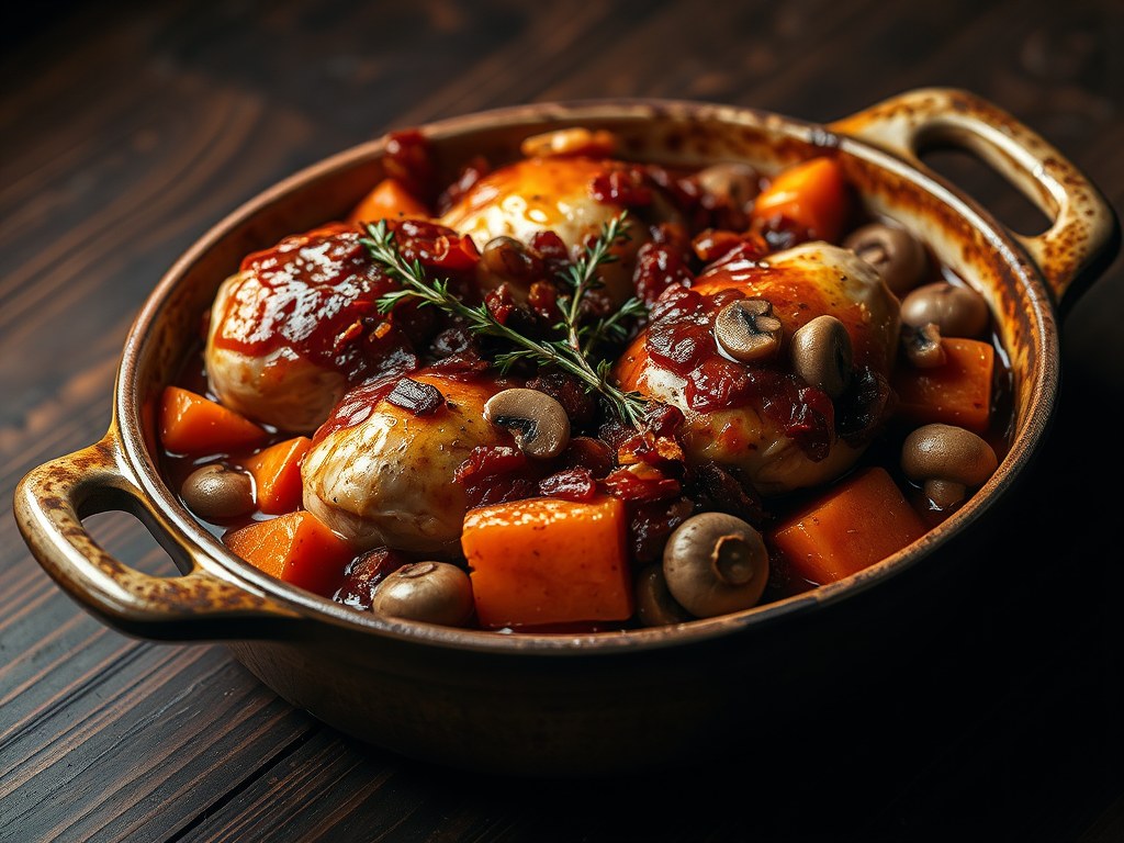 Coq au Vin, AI-gegenereerde illustratie