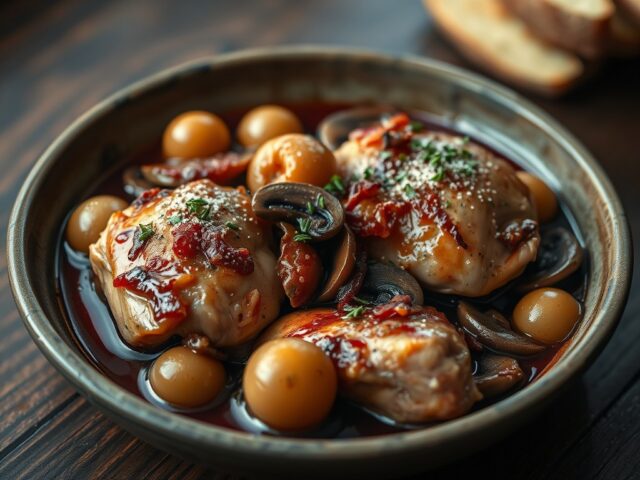 Coq au Vin (Kip in rode wijnsaus, éénpansgerecht)