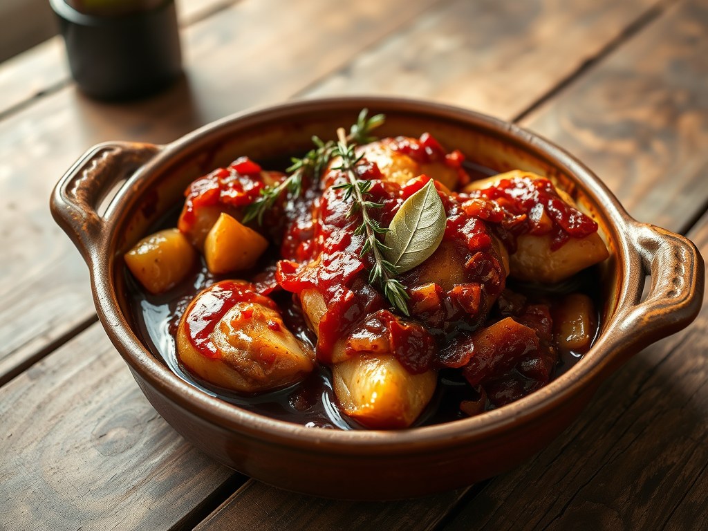 Coq au vin (snelle manier), AI-gegenereerde illustratie