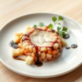 Coquille-zalmtartaar met appel en Balsamicoroom