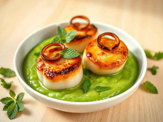 Coquilles met Doperwtenpuree