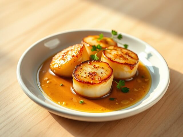 Coquilles Saint Jacques in Gecarameliseerde Bruine Botersaus