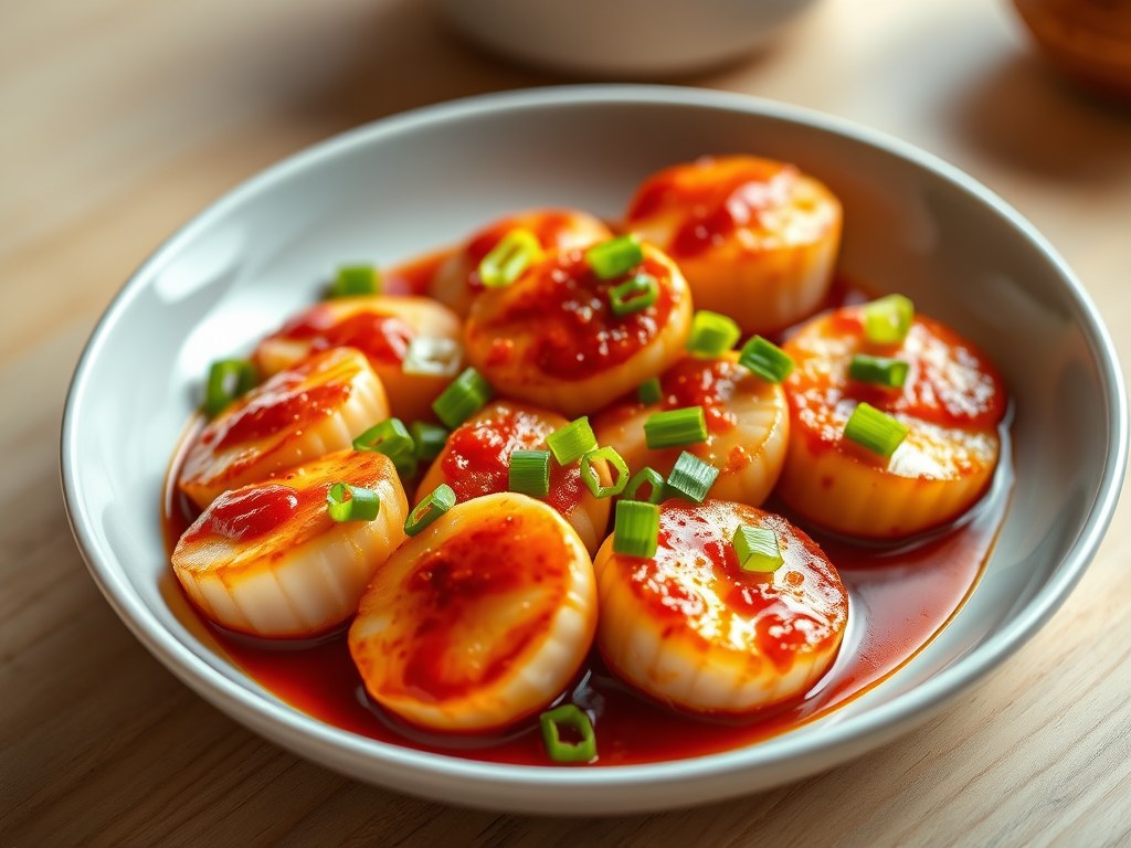 Coquilles St.Jacques met Lenteuien in Pikant Sausje, AI-gegenereerde illustratie